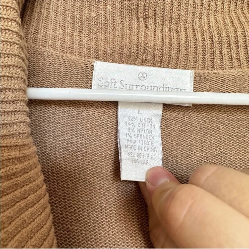 Soft Surroundings Linen Wrap Cardigan Duster Tan Brown Lagenlook Large